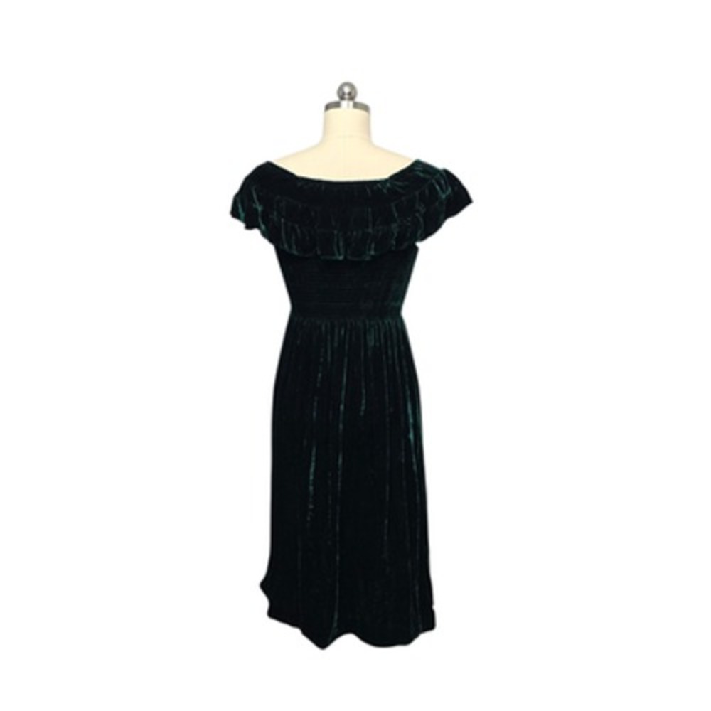 Hill House Home Dress Womens XS Green‎ The Nap Dress Velvet Ruffle Smocked Midi - Picture 3 of 13